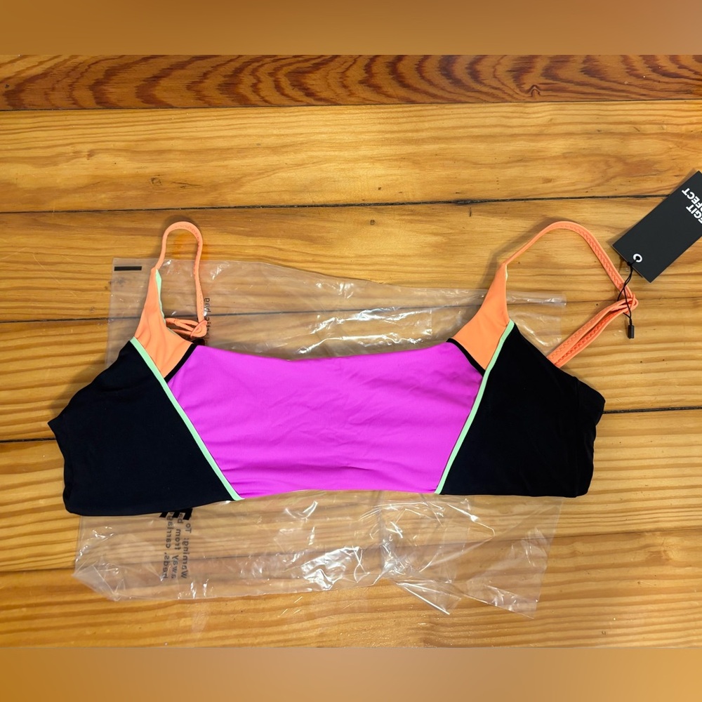BNWT Oneone Swim Sporty Blocked Coloring Purple Orange, and Black  Bikini Top
